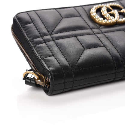 Gucci Calfskin Matelasse Pearly GG Marmont Zip Around Wallet Black 8 of 10