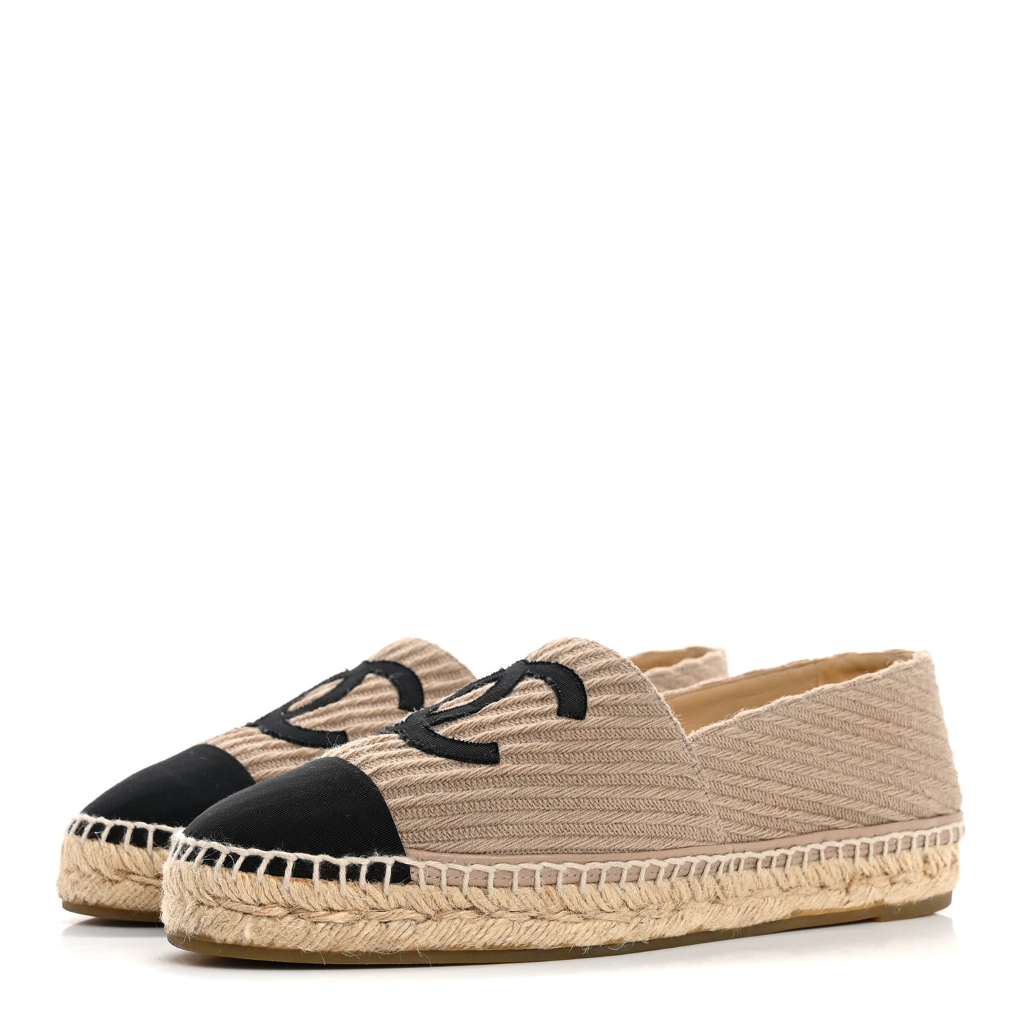 Tweed Grosgrain CC Espadrilles 41 Beige Black