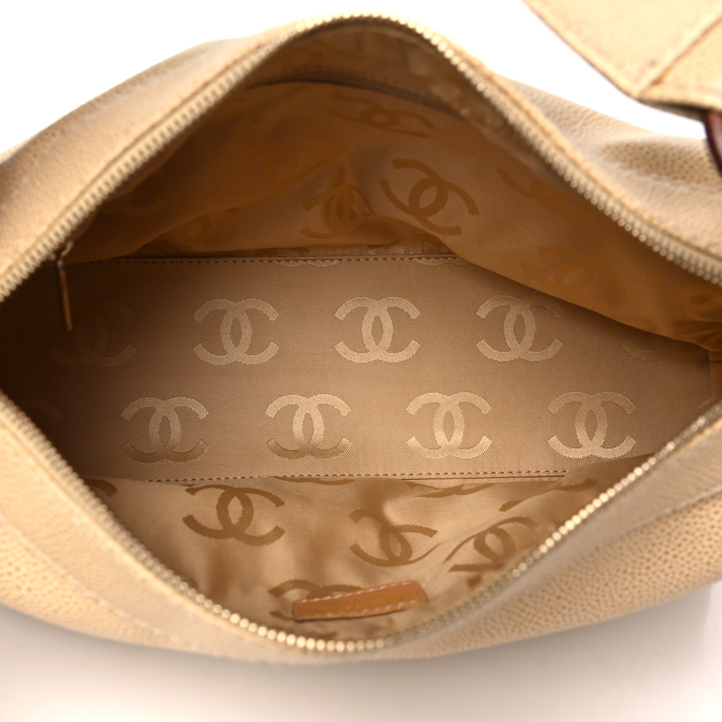Caviar CC Wood Chain Hobo Beige