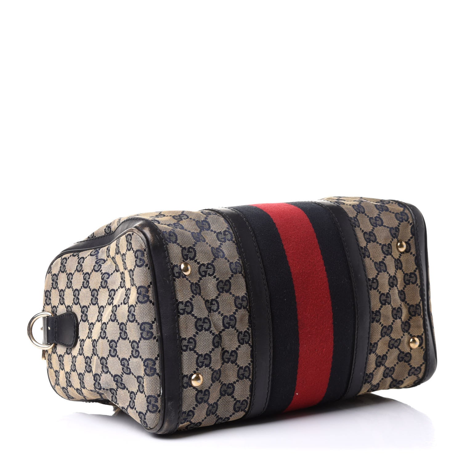 Gucci Monogram Selleria Calfskin Vintage Web Medium Boston Beige Blue 4 of 18