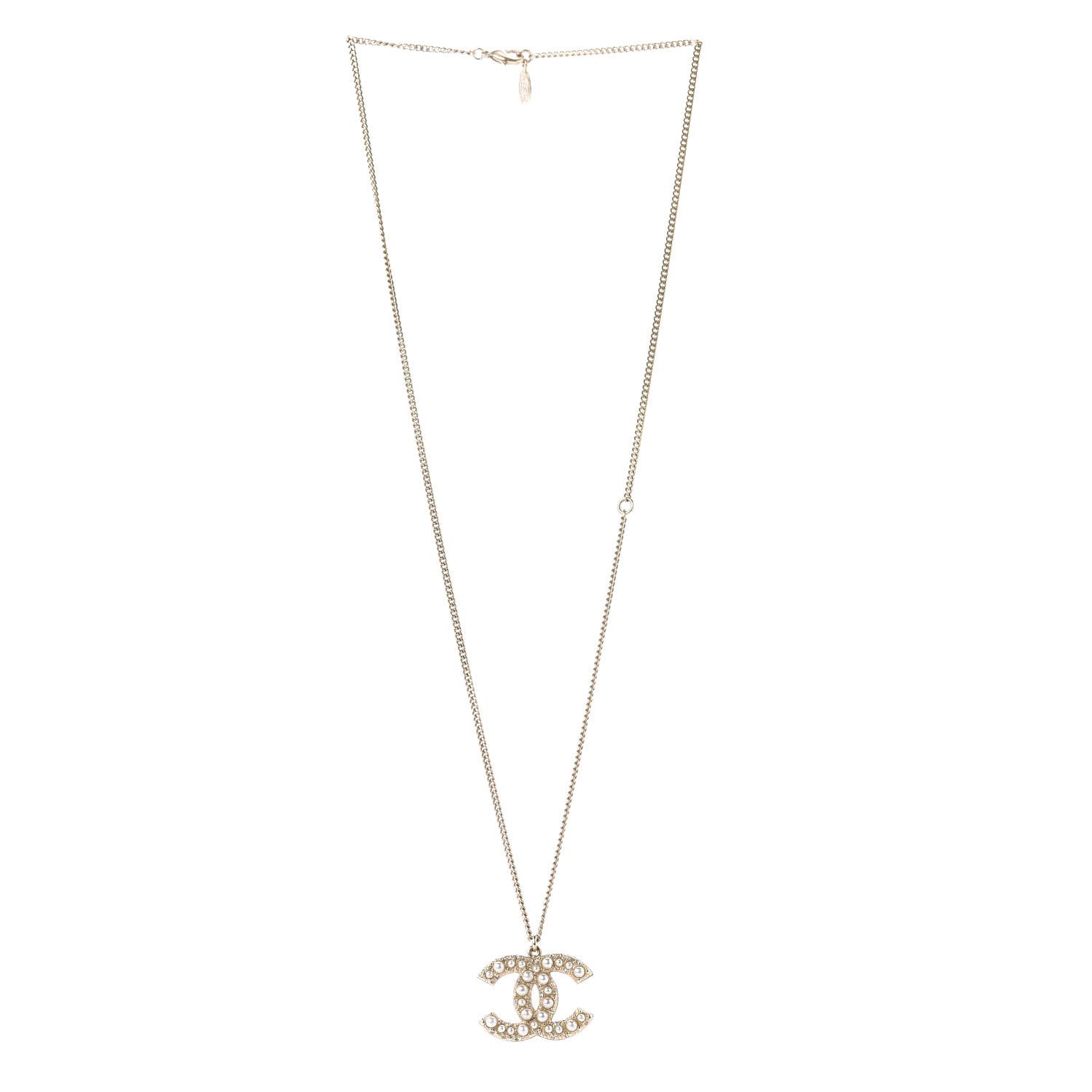 Chanel Pearl Crystal CC 100th Anniversary Pendant Necklace Light Gold 3 of 6