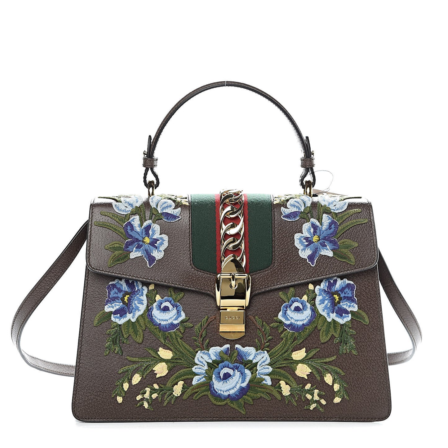 Calfskin Embroidered Medium Sylvie Top Handle Bag New Acero Multicolor