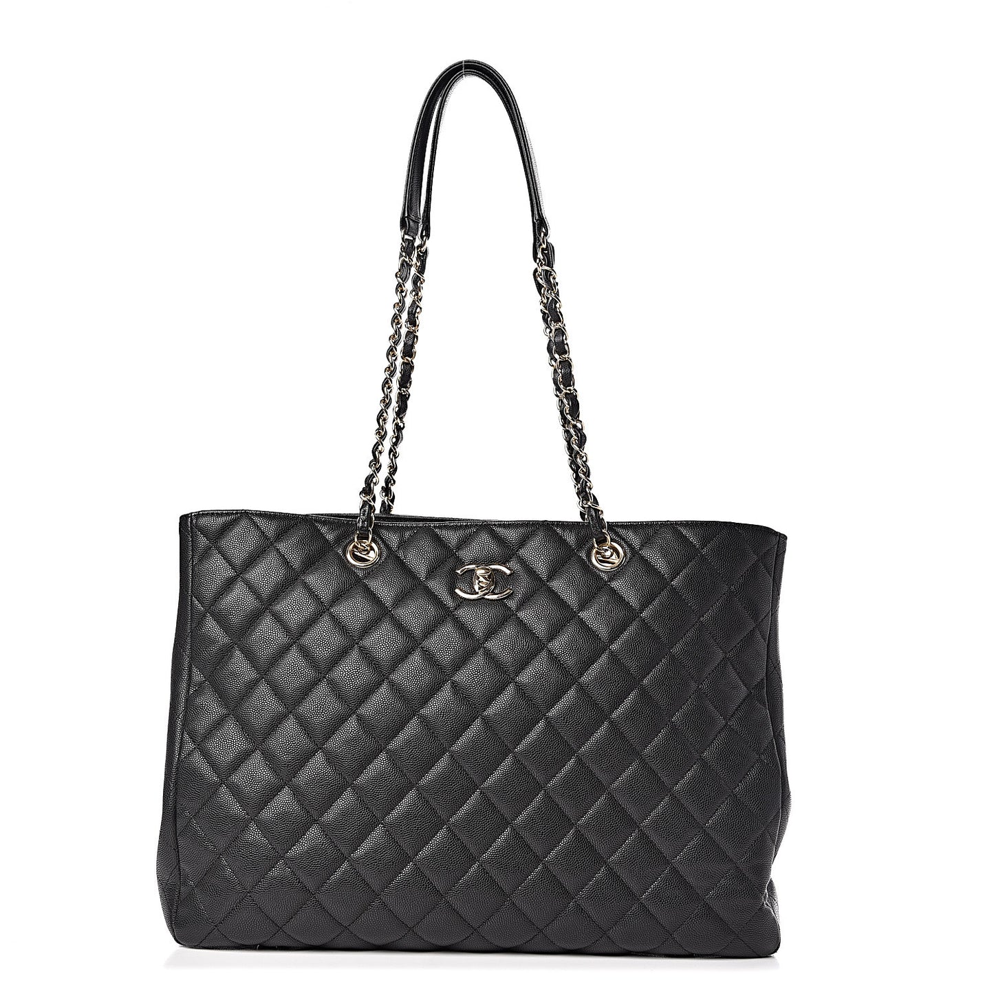 Caviar Quilted Large Shopping Tote Black
