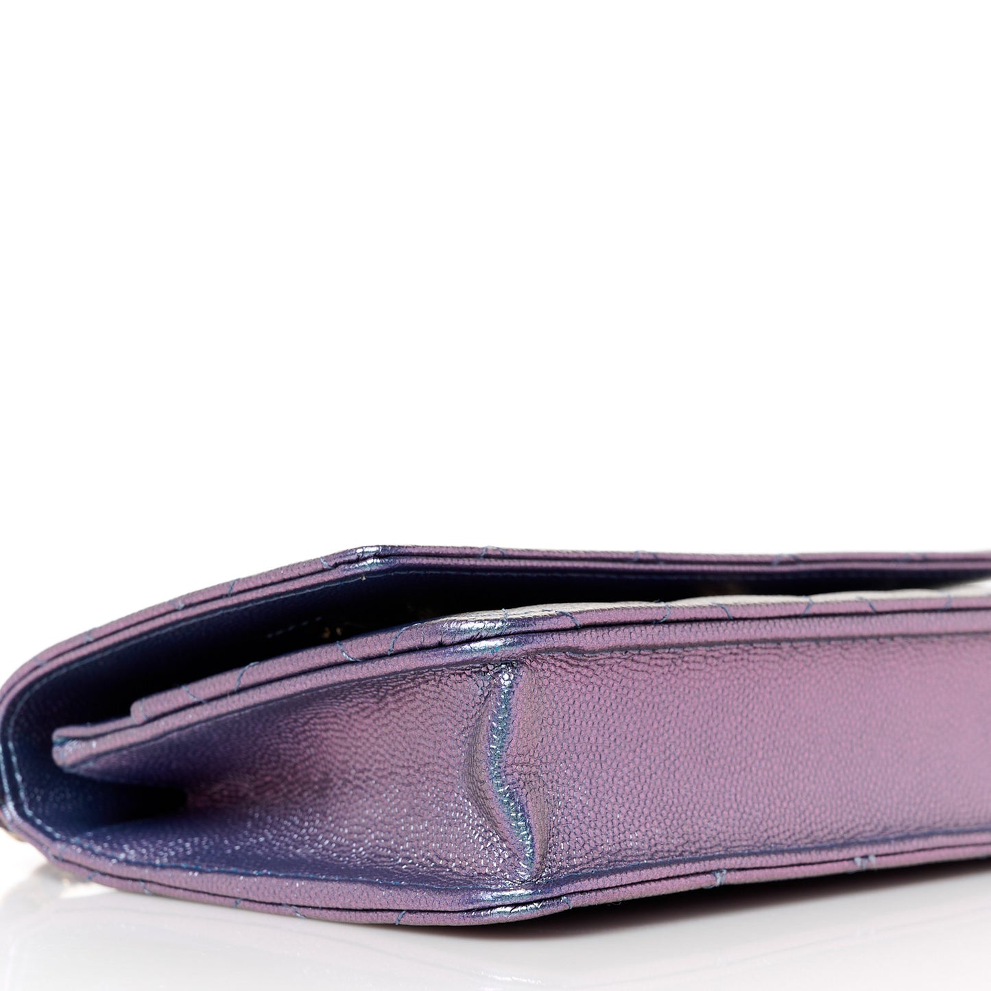 Iridescent Caviar Quilted Wallet on Chain WOC Dark Blue