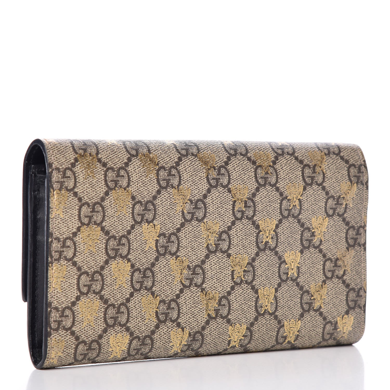 Gucci GG Supreme Monogram Bees Continental Wallet Beige Oro Black 3 of 12