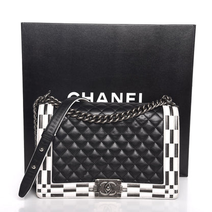 Chanel Calfskin Quilted Checkerboard Trim New Medium Boy Flap Black White 13 of 13