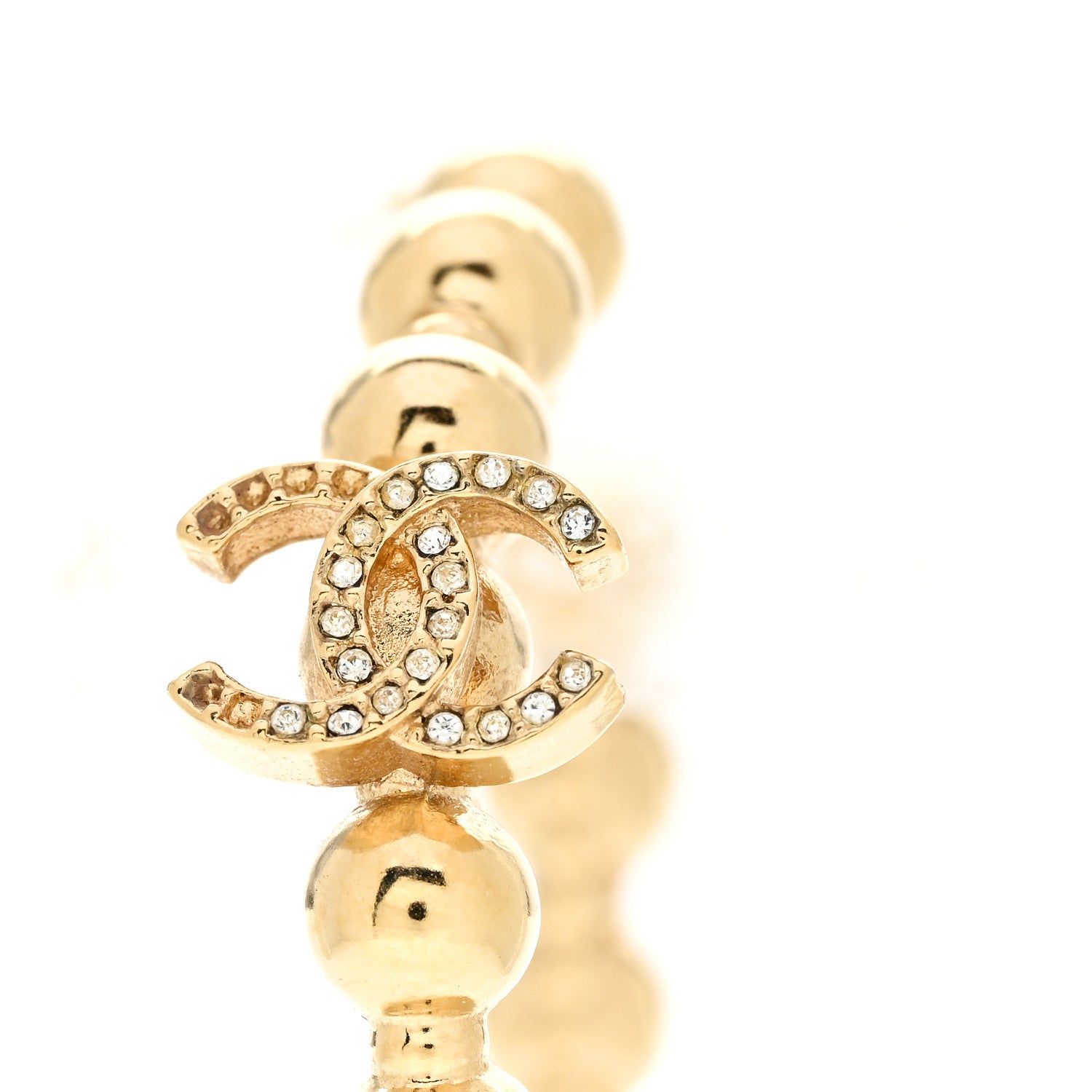 Chanel Crystal Bead CC Hoop Earrings Gold 5 of 6