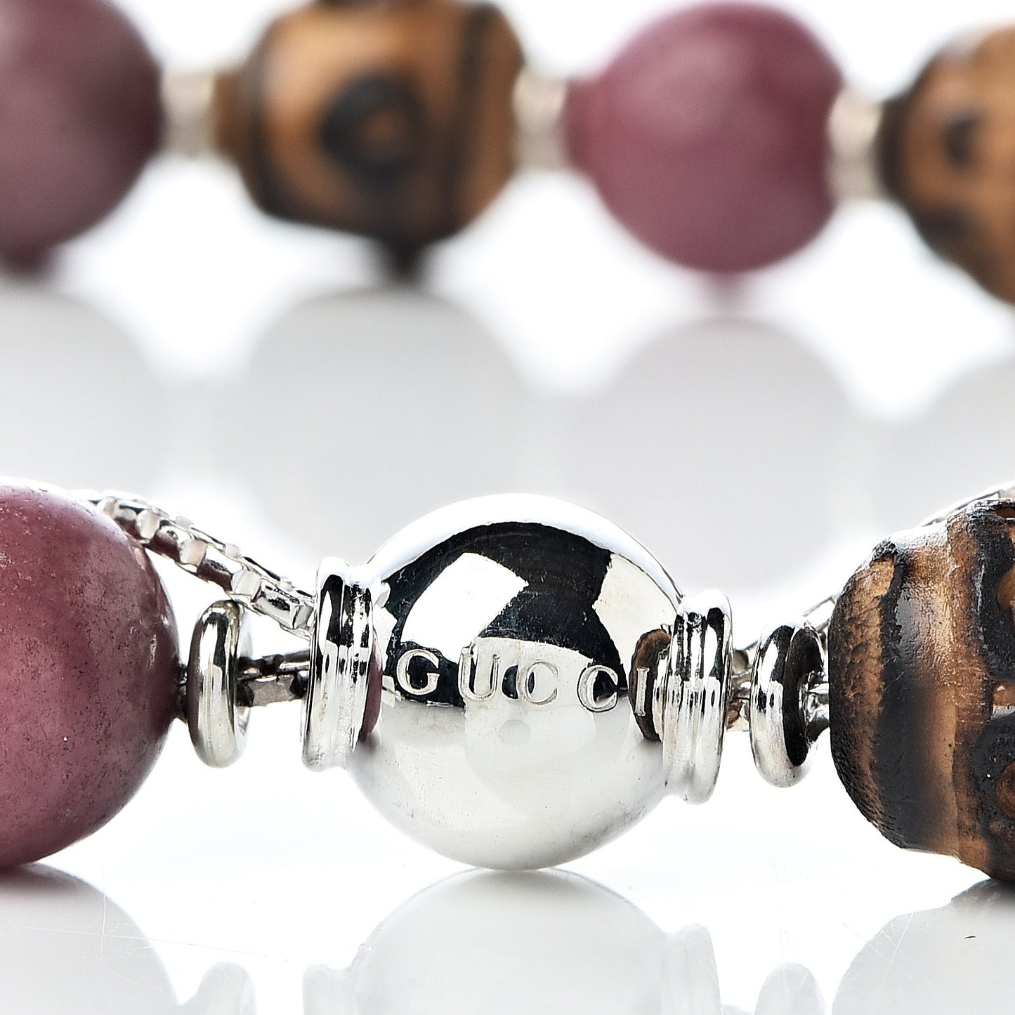 Sterling Silver Bamboo Pink Rodonite Beaded Bracelet