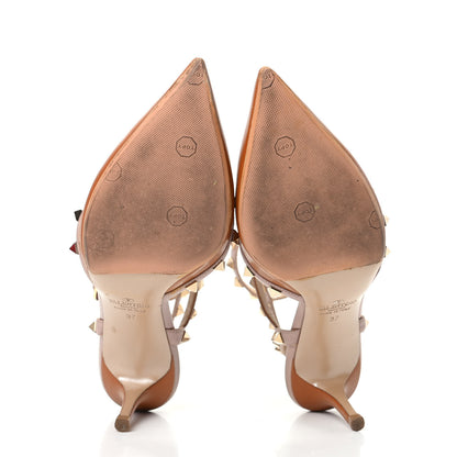 Valentino Garavani Nappa Rockstud Ankle Strap Low Heel Pumps 37 Cognac Poudre 5 of 9