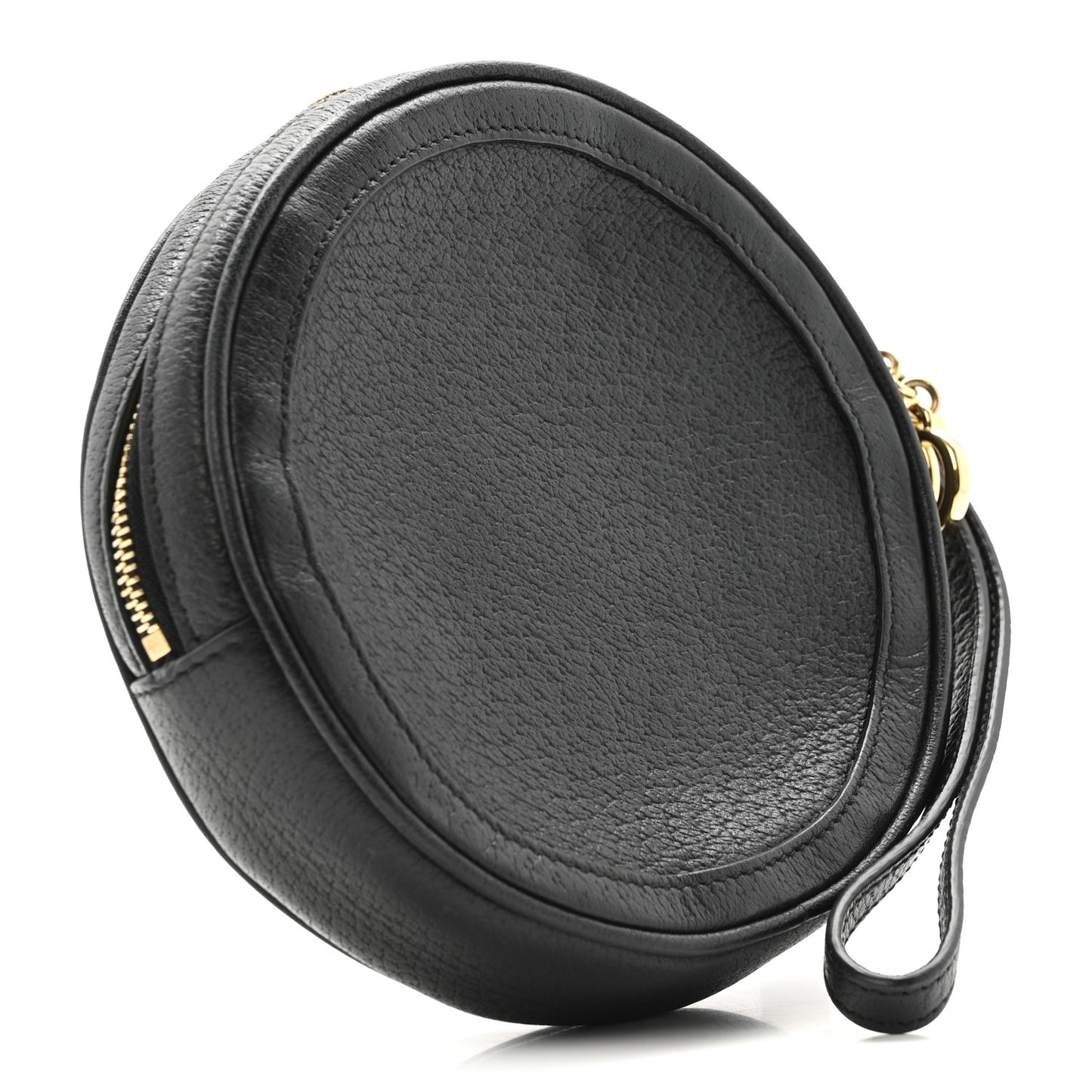 Textured Calfskin Web Ophidia Round Wrist Wallet Black