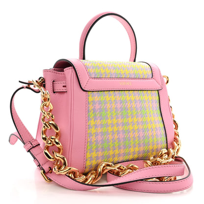 Versace Grained Calfskin Canvas Houndstooth Small La Medusa Top Handle Bag Pink Multicolor 3 of 10