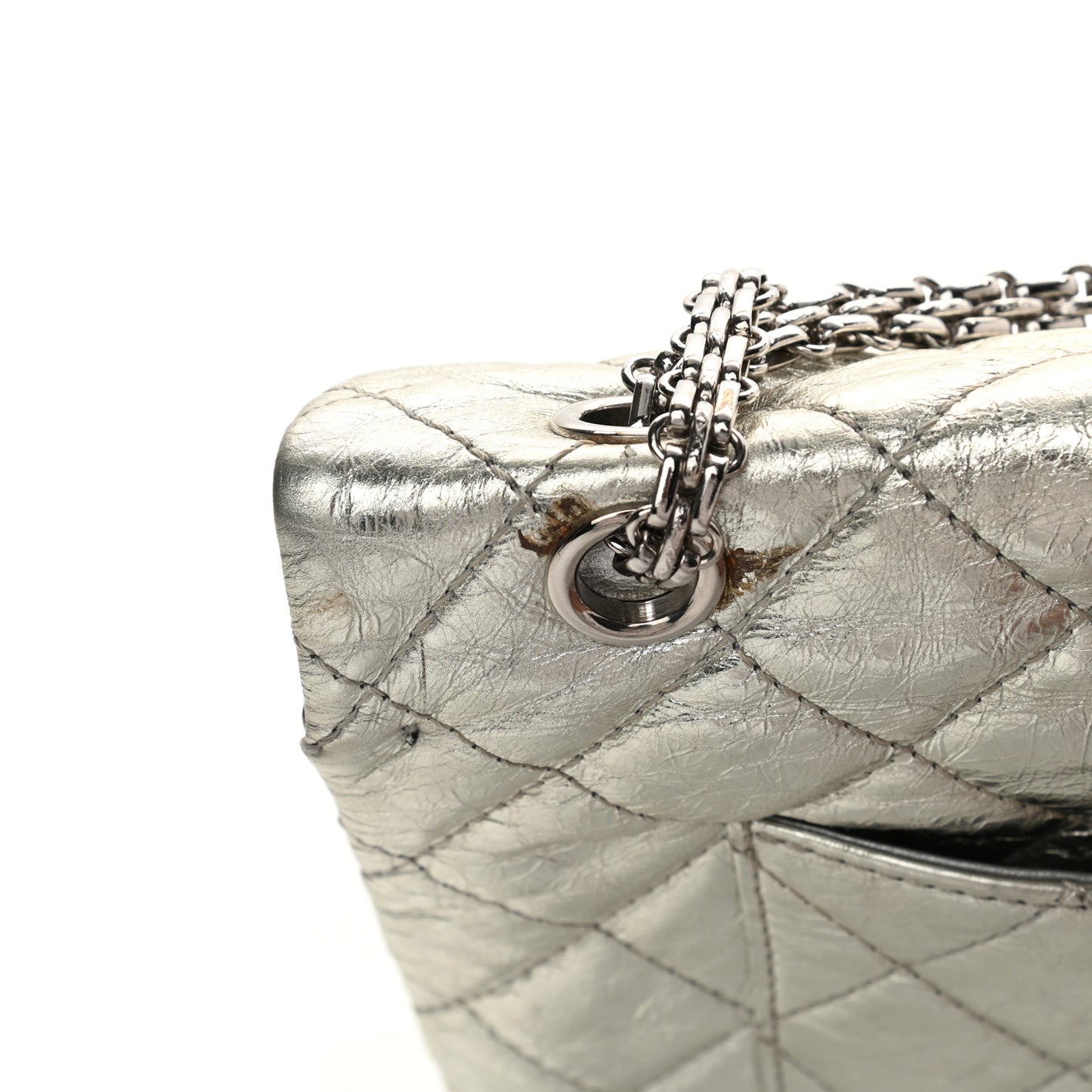 Metallic Aged Calfskin Quilted 2.55 Reissue 227 Flap Silver