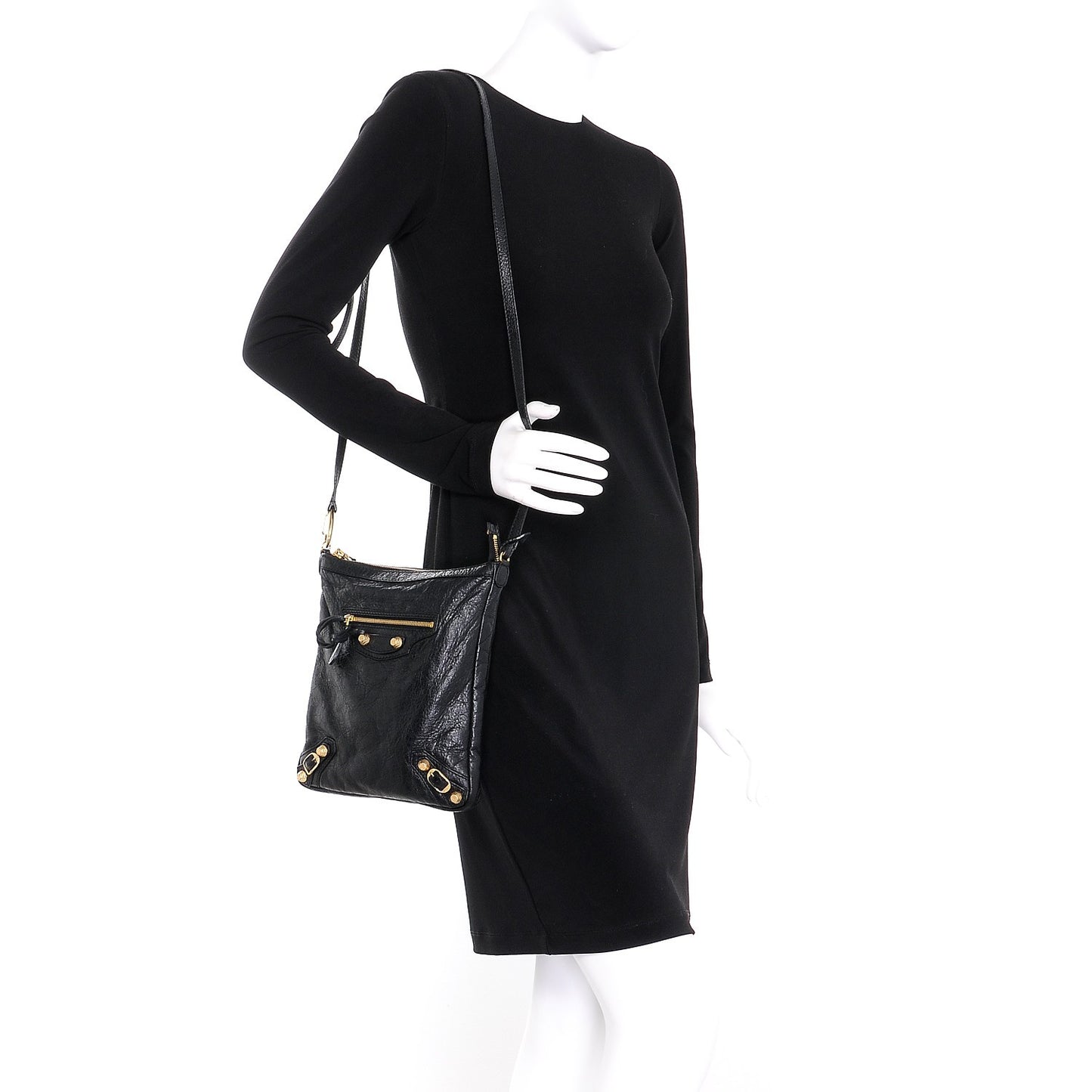 Agneau Giant 12 Gold Hardware Flat Crossbody Black