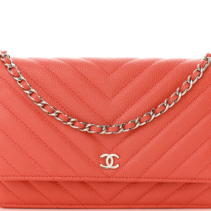 Chanel Caviar Chevron Quilted Wallet On Chain WOC Coral 12 of 14