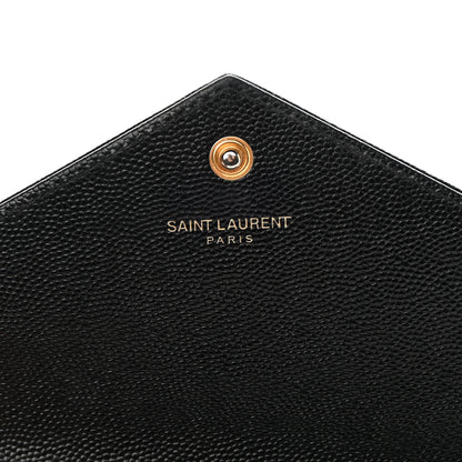 Saint Laurent Grain De Poudre Matelasse Chevron Monogram Envelope Chain Wallet Black 6 of 12