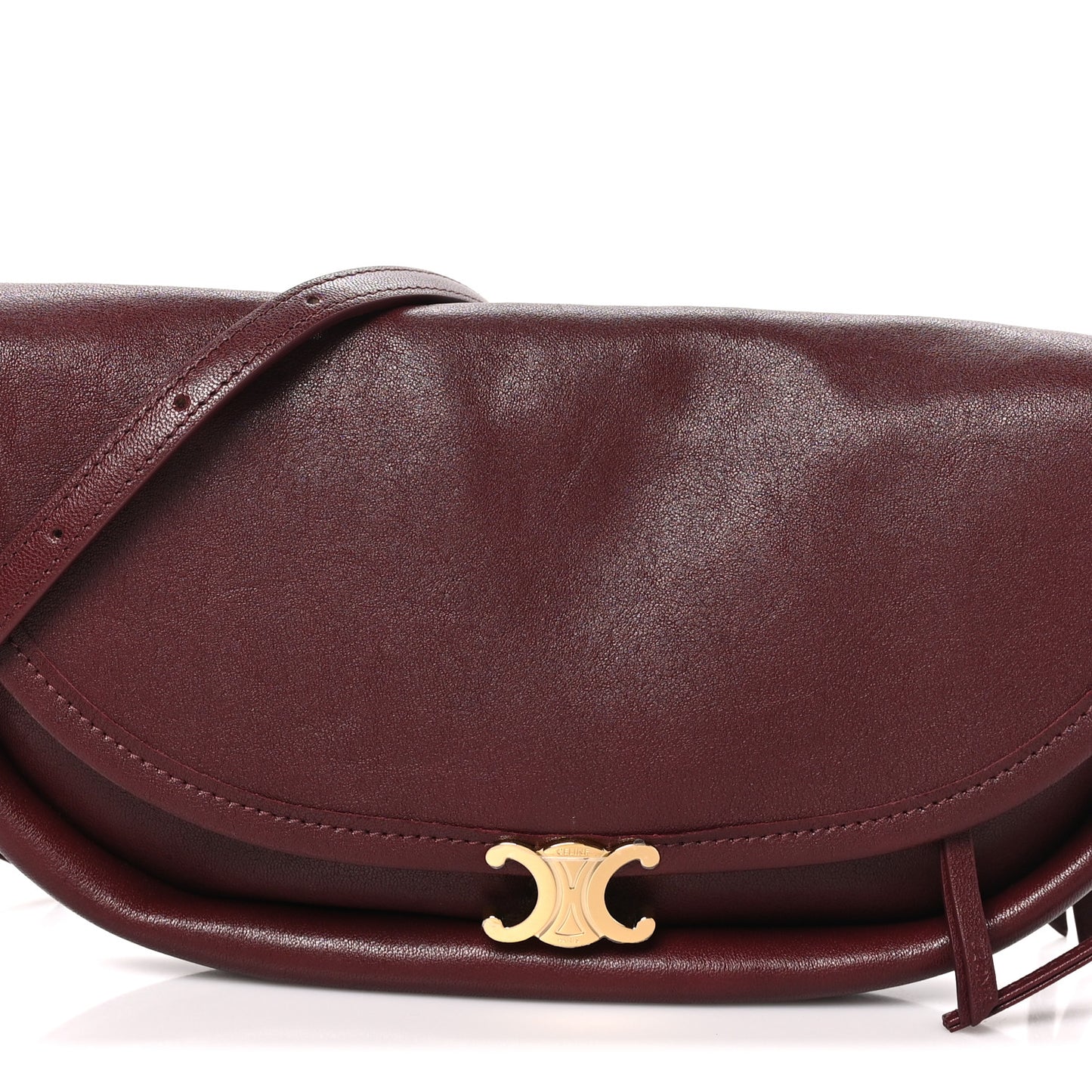 Shiny Lambskin Soft Triomphe Little Half Moon Bag Syrah
