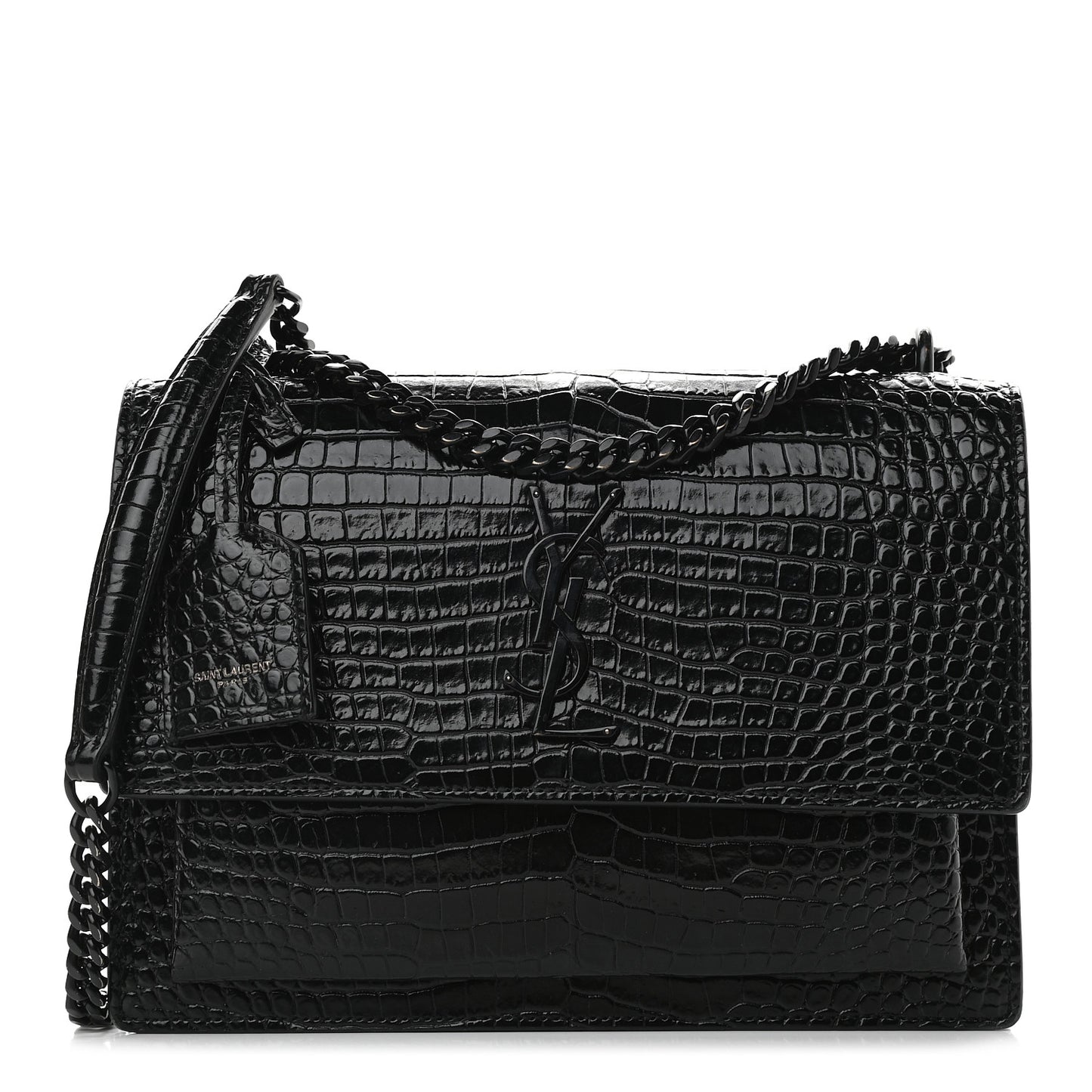 Calfskin Crocodile Embossed Medium Monochrome Monogram Sunset Black