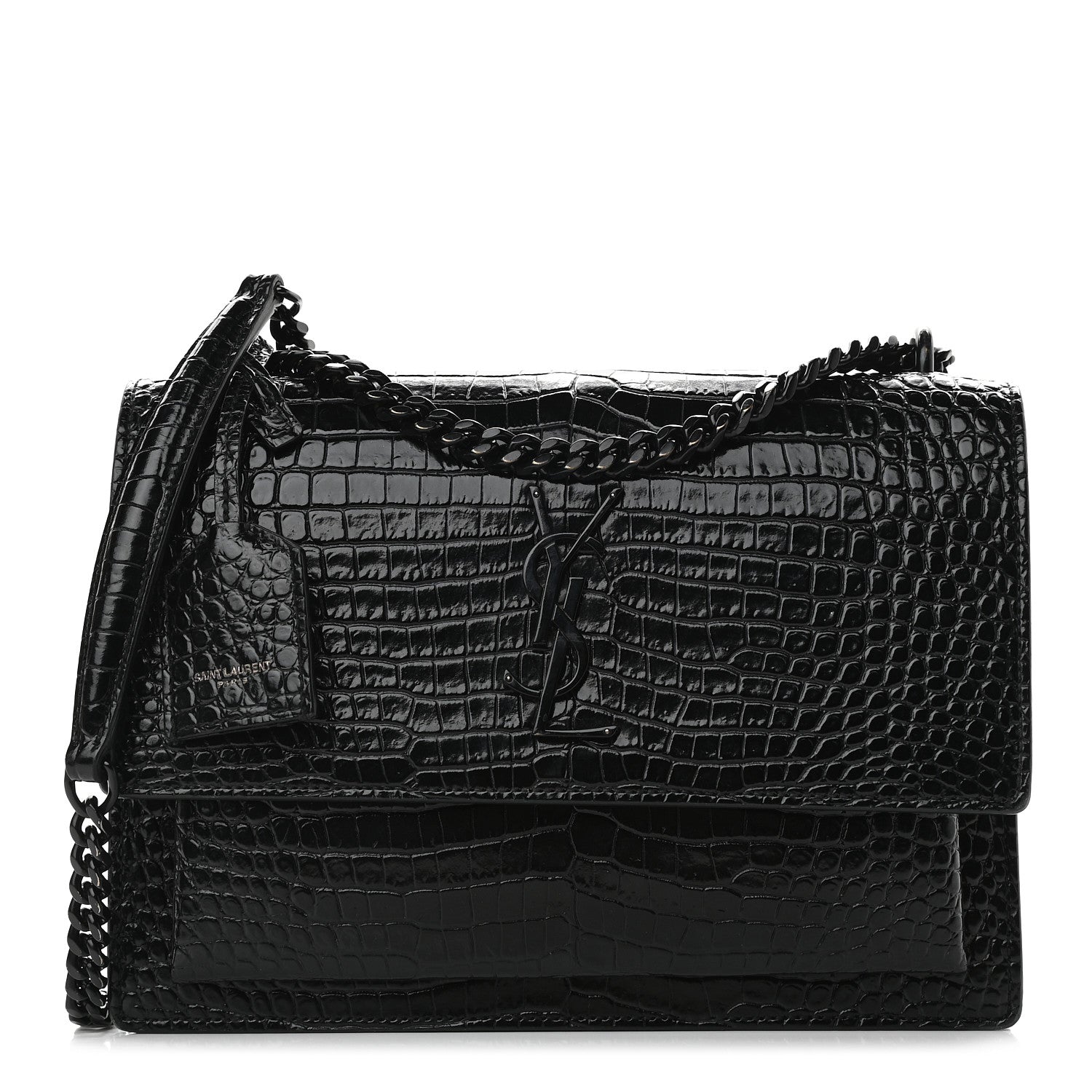 Saint Laurent Calfskin Crocodile Embossed Medium Monochrome Monogram Sunset Black 1 of 11