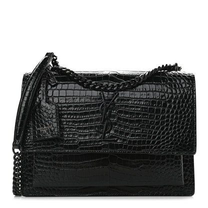 Saint Laurent Calfskin Crocodile Embossed Medium Monochrome Monogram Sunset Black 1 of 11