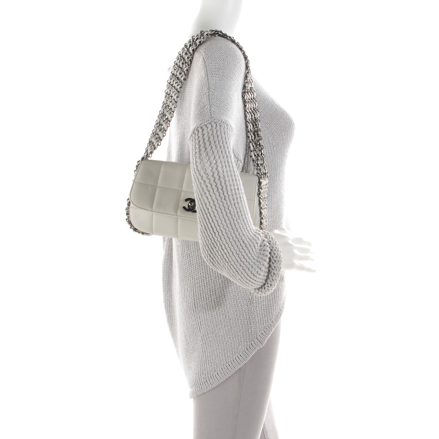 Lambskin Chocolate Bar 5 Chain Flap White