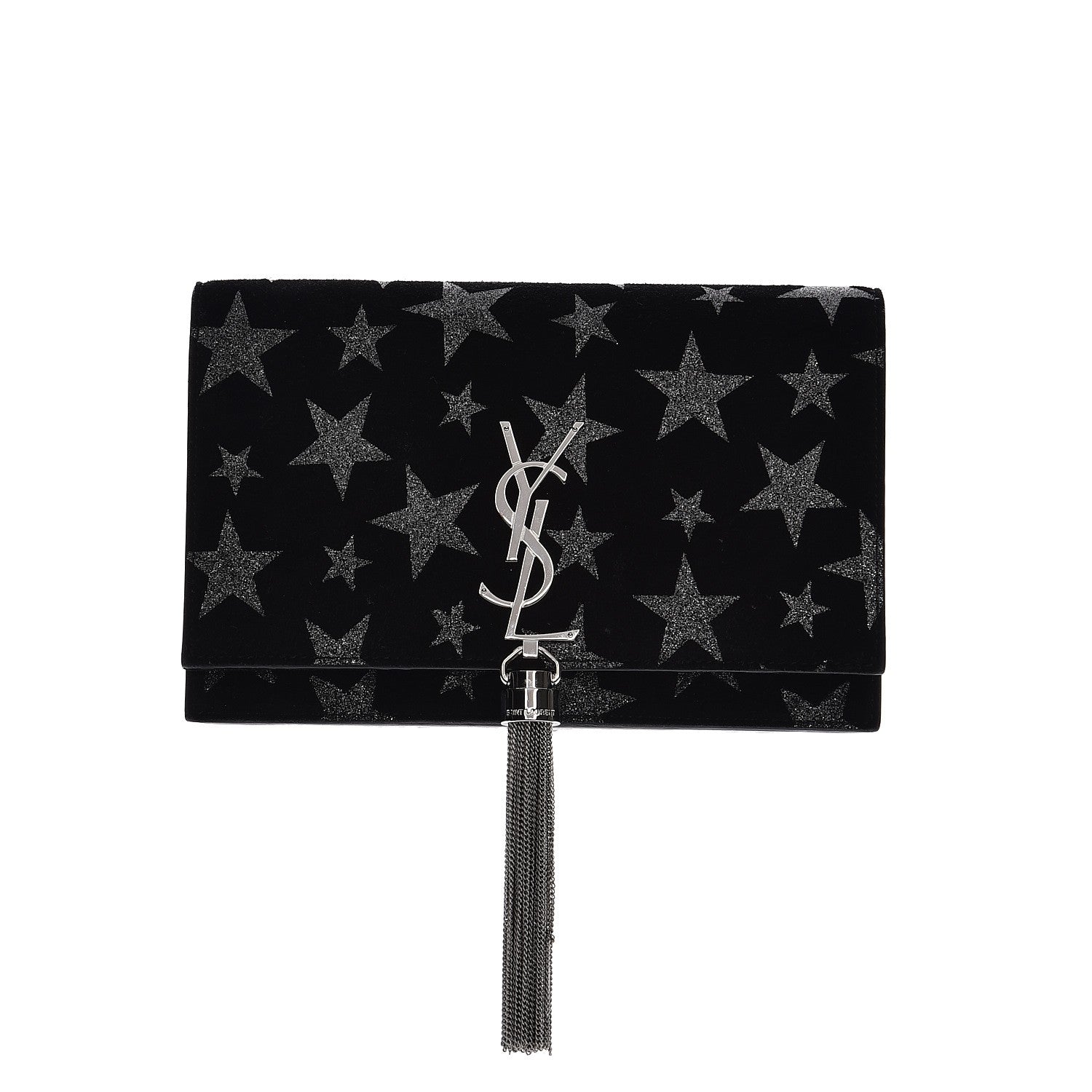 Saint Laurent Suede Calfskin Monogram Tassel Stars Chain Wallet Black 1 of 10