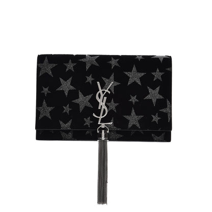 Saint Laurent Suede Calfskin Monogram Tassel Stars Chain Wallet Black 1 of 10