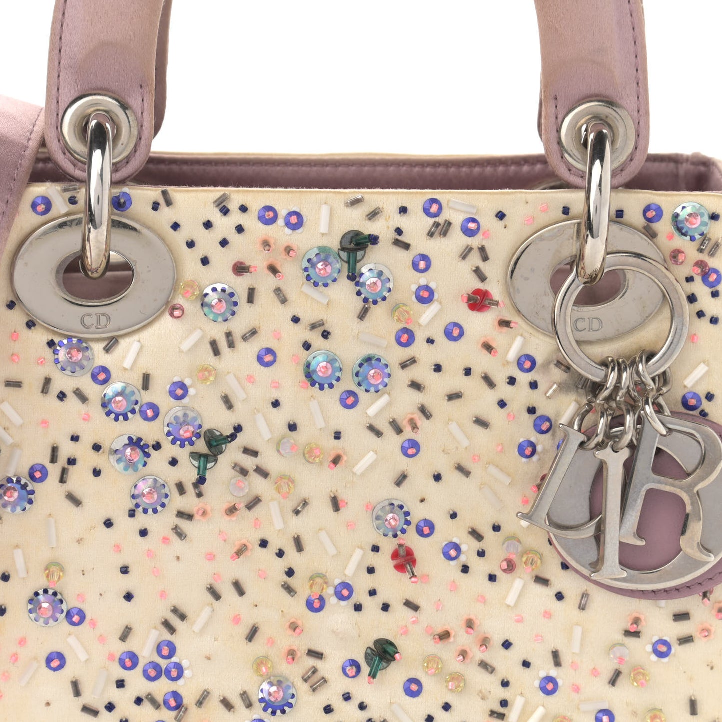 Satin Embroidered Beaded Mini Lady Dior Pink Multicolor