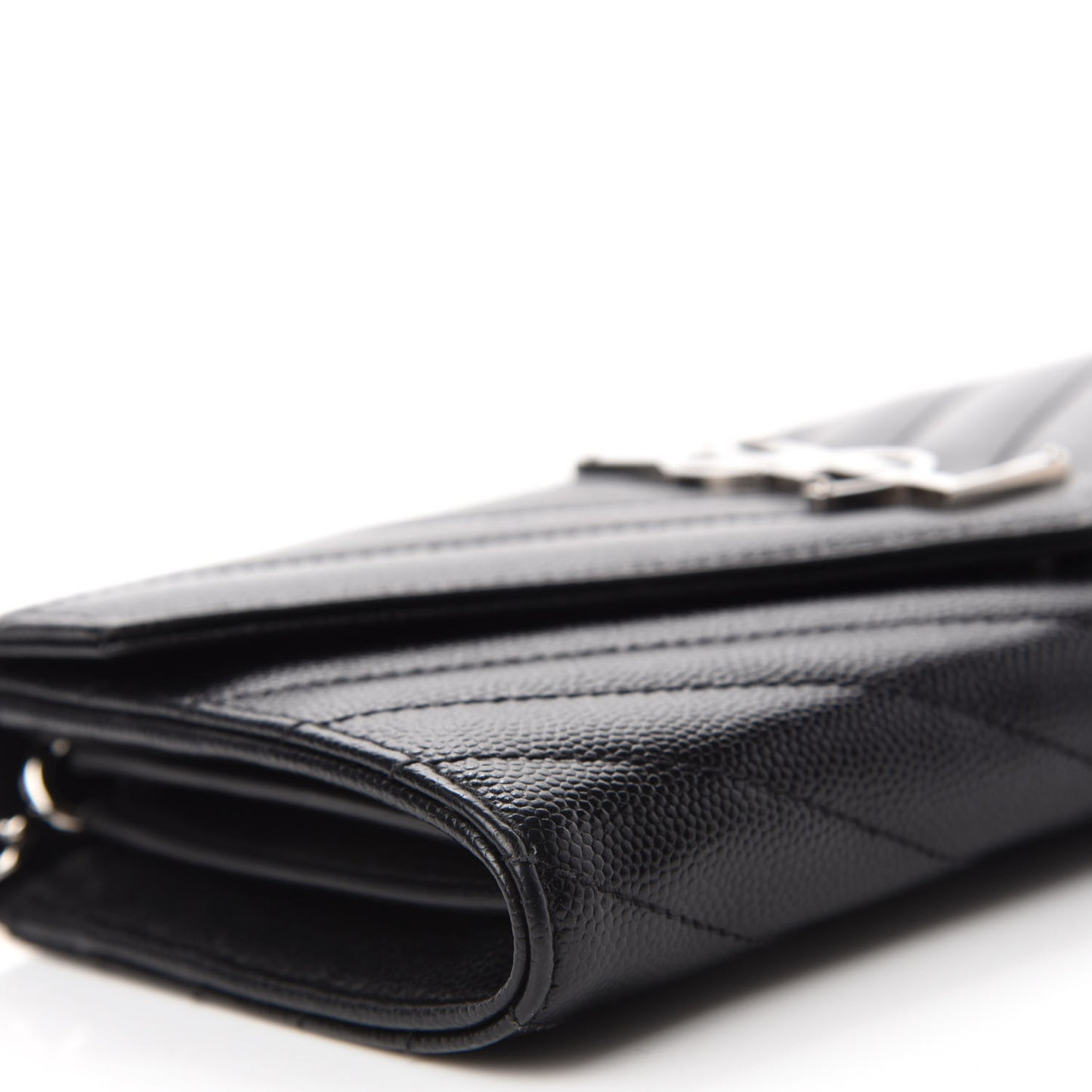 Grain De Poudre Matelasse Chevron Small Monogram Chain Wallet Black