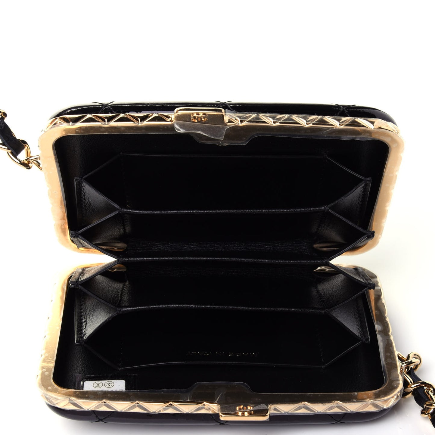 Glazed Goatskin Quilted Small Box With Chain Black