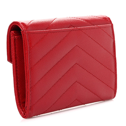 Saint Laurent Grain De Poudre Matelasse Chevron Small Monogram Envelope Wallet New Red 3 of 8