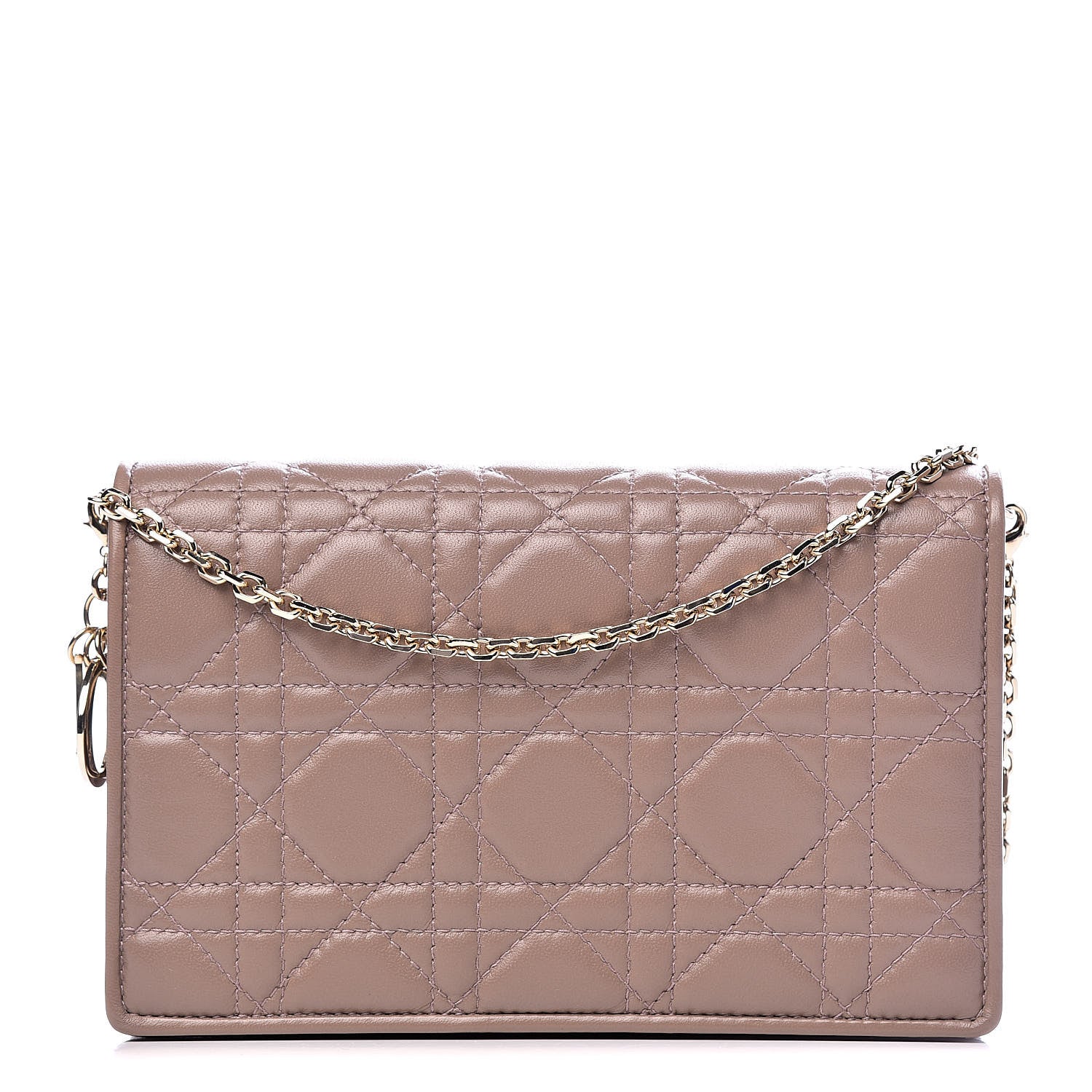 Christian Dior Lambskin Cannage Lady Dior Chain Wallet Dark Beige 1 of 11