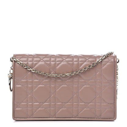Christian Dior Lambskin Cannage Lady Dior Chain Wallet Dark Beige 1 of 11