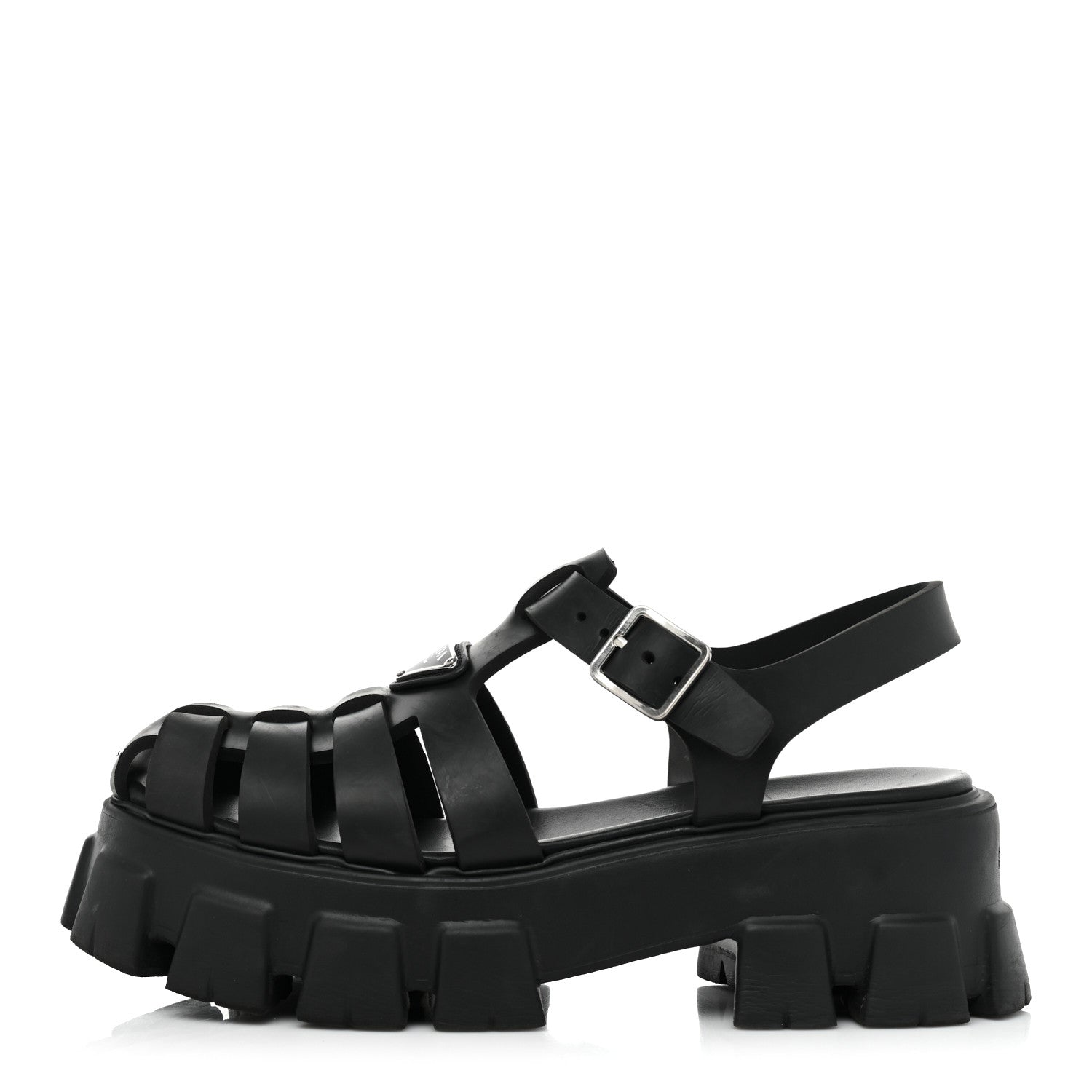 Prada Foam Rubber Triangle Logo Monolith 55mm Cage Sandals 39 Black 1 of 13