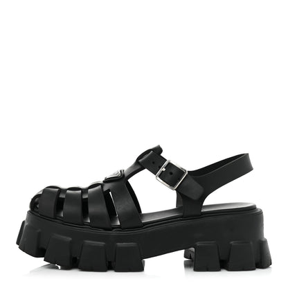 Prada Foam Rubber Triangle Logo Monolith 55mm Cage Sandals 39 Black 1 of 13