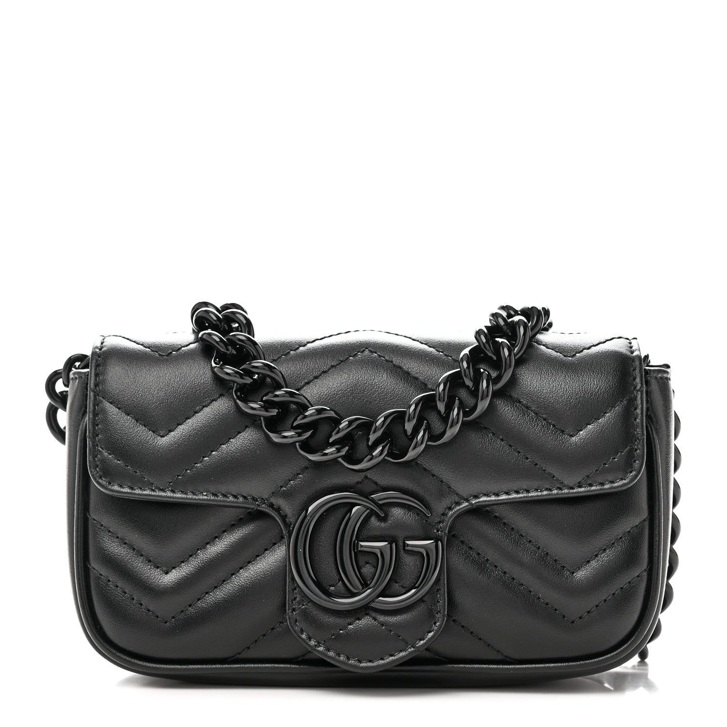 Gucci Calfskin Matelasse Monochrome GG Marmont Chain Belt Bag Black 1 of 10