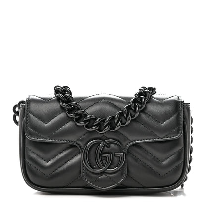 Gucci Calfskin Matelasse Monochrome GG Marmont Chain Belt Bag Black 1 of 10