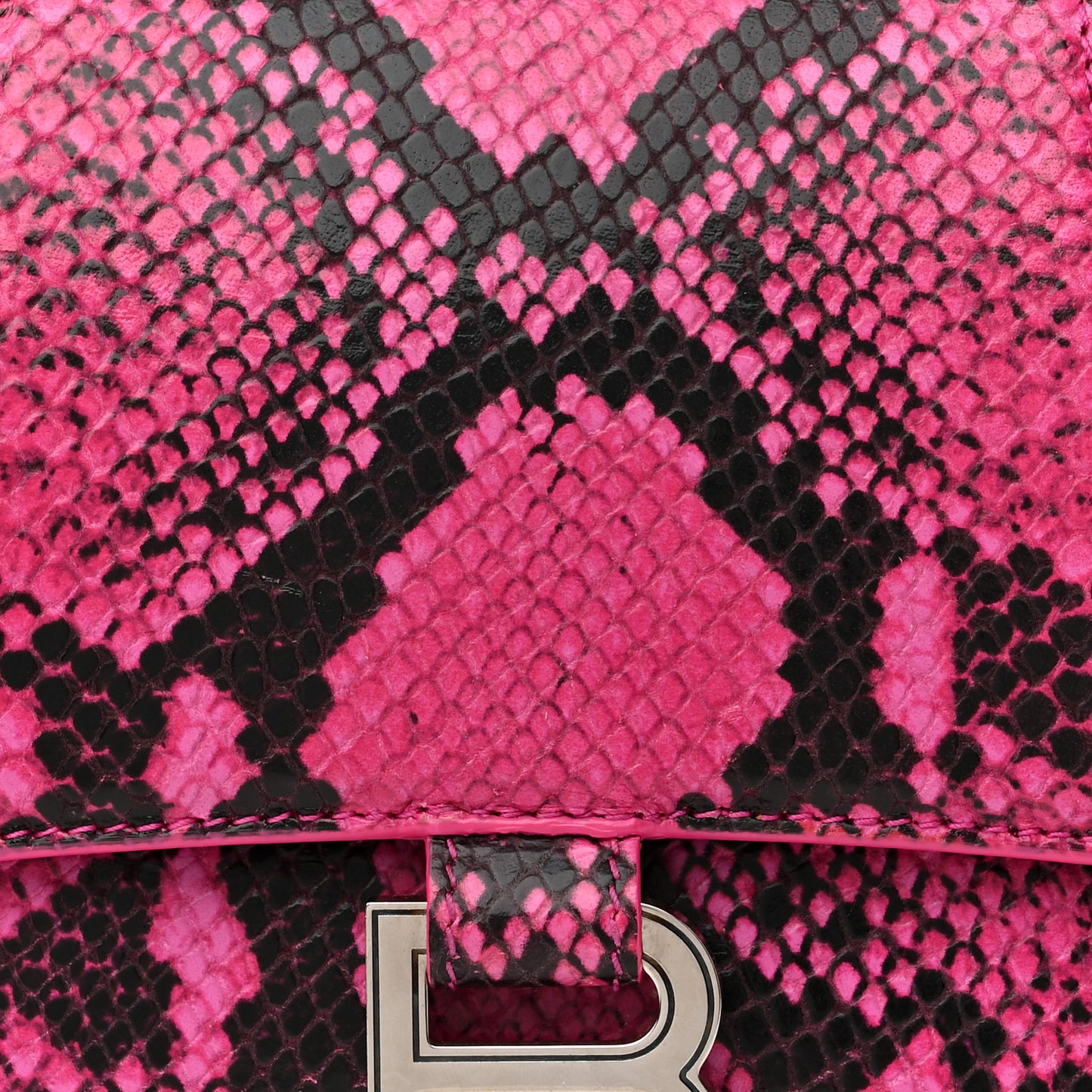 Shiny Calfskin Python Effect Small Hourglass Top Handle Bag Fuchsia Black
