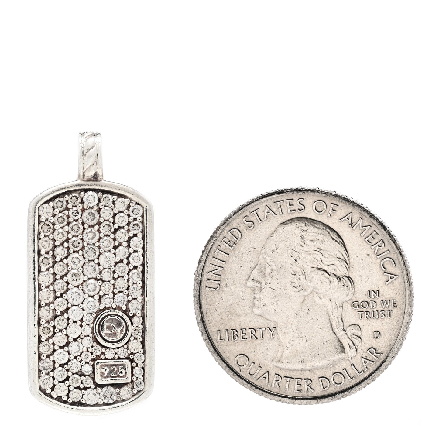 Sterling Silver Pave Diamond Dog Tag Pendant