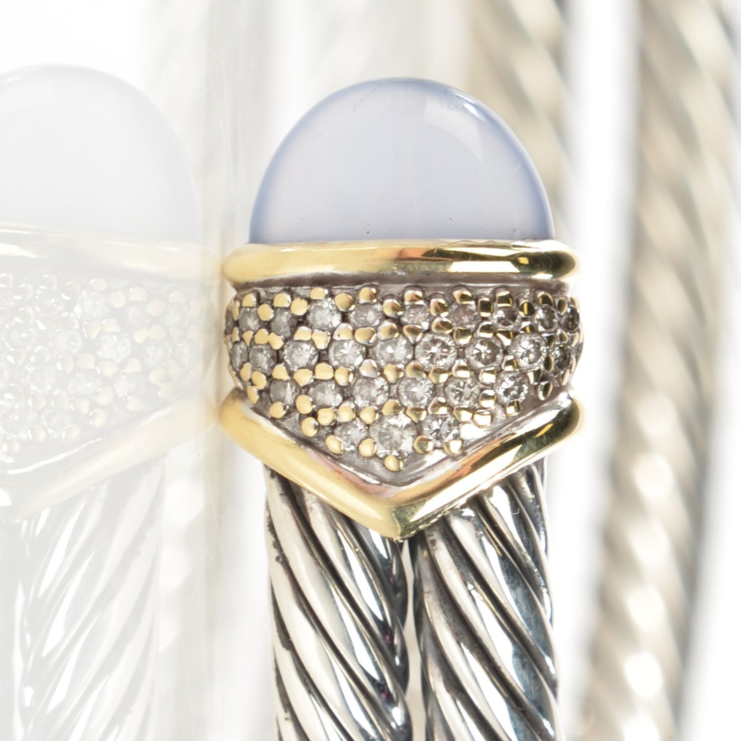 Sterling Silver 18k Gold Diamond Blue Chalcedony Double Cuff