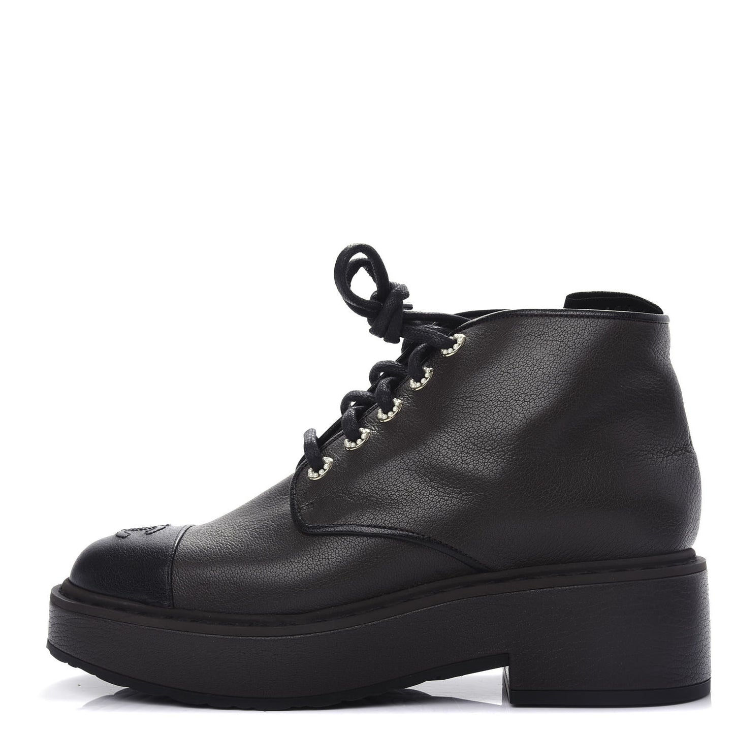 Goatskin Pearl Lace Up CC Short Boots 40 Brown Black