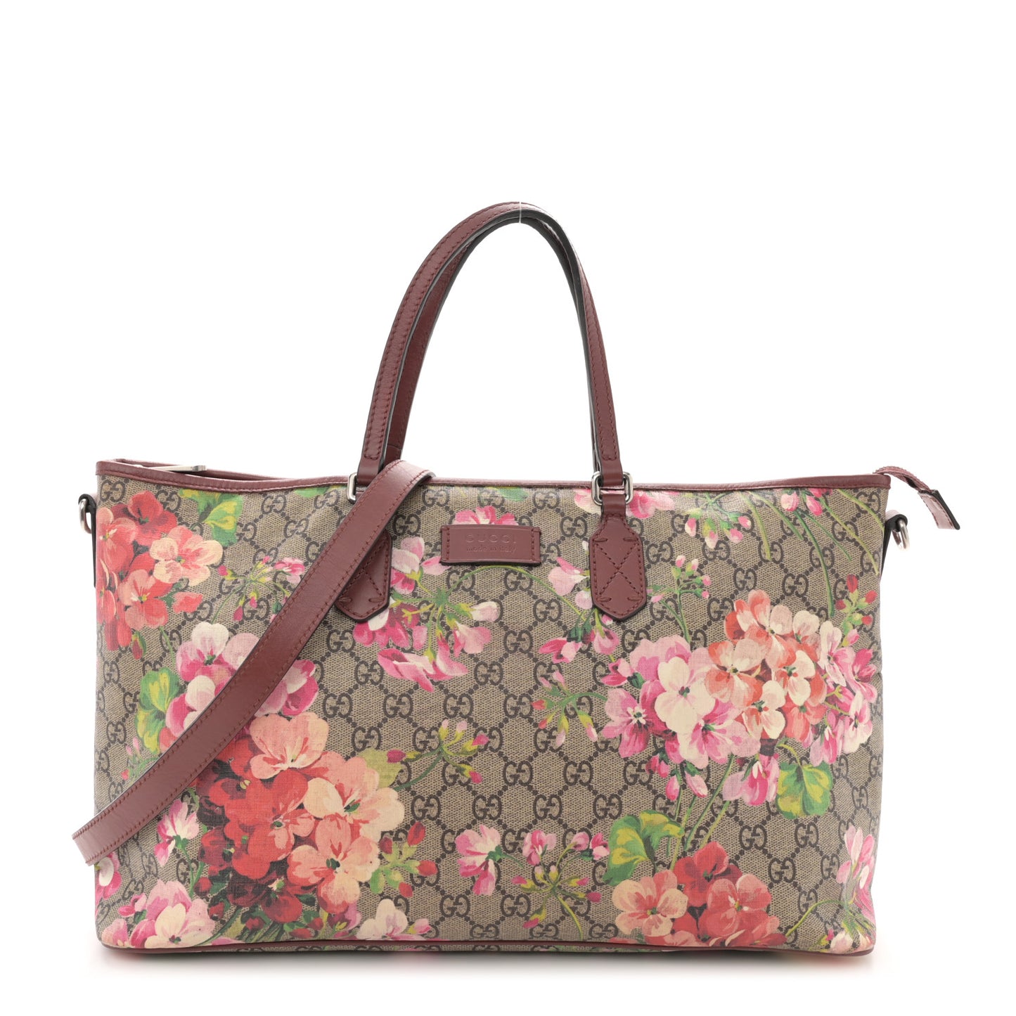 GG Supreme Monogram Blooms Medium Zippered Tote Beige Multicolor Dry Rose