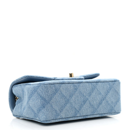 Chanel Printed Denim Quilted Mini Rectangular Flap Light Blue 3 of 10
