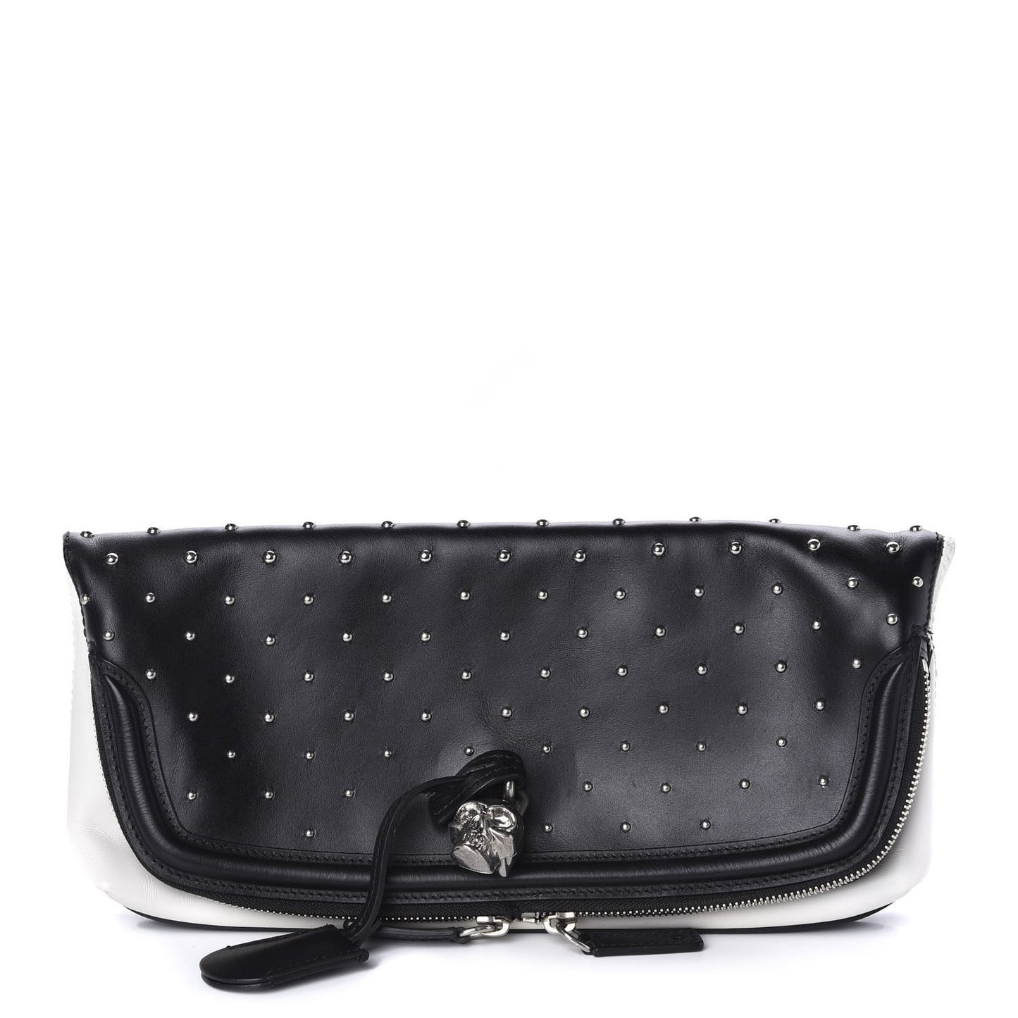 Calfskin Studded Padlock Skull Clutch Black