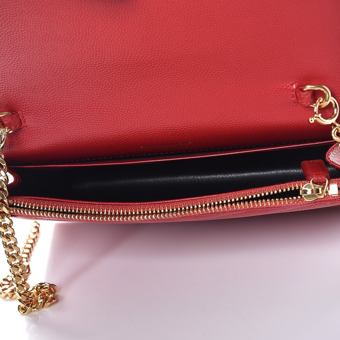 Grain De Poudre Matelasse Chevron Monogram Envelope Chain Wallet New Red