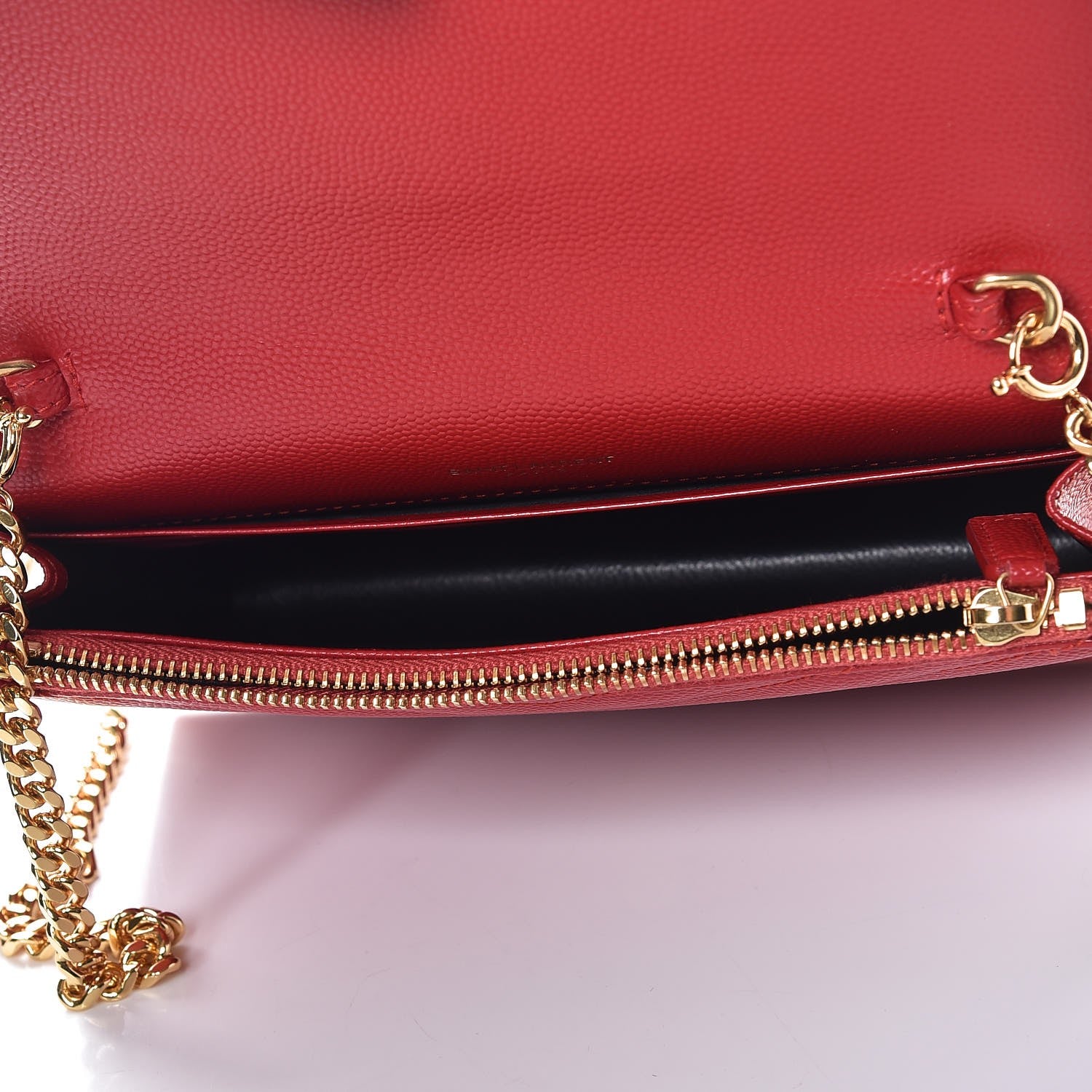 Saint Laurent Grain De Poudre Matelasse Chevron Monogram Envelope Chain Wallet New Red 5 of 9