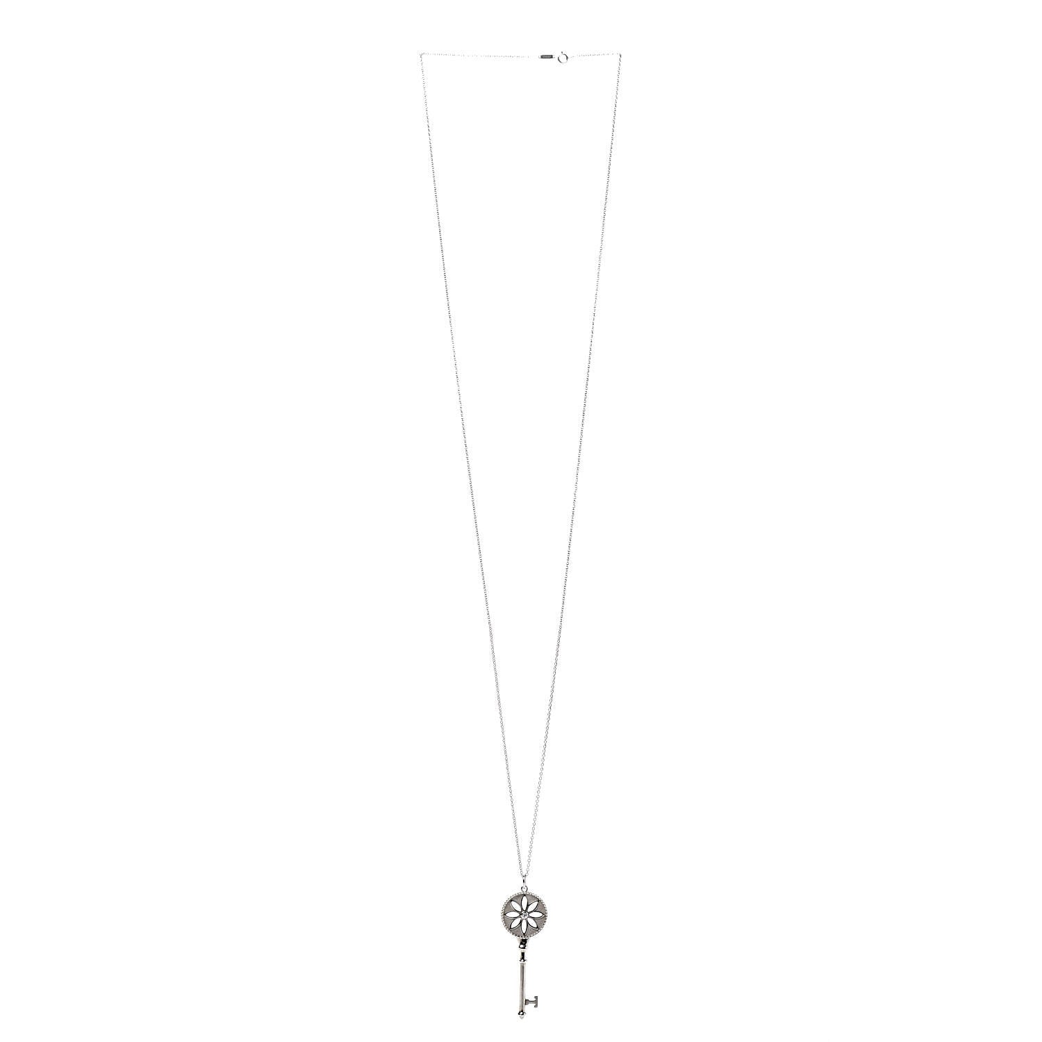 Tiffany Sterling Silver Diamond Large Daisy Key Pendant Necklace 3 of 7