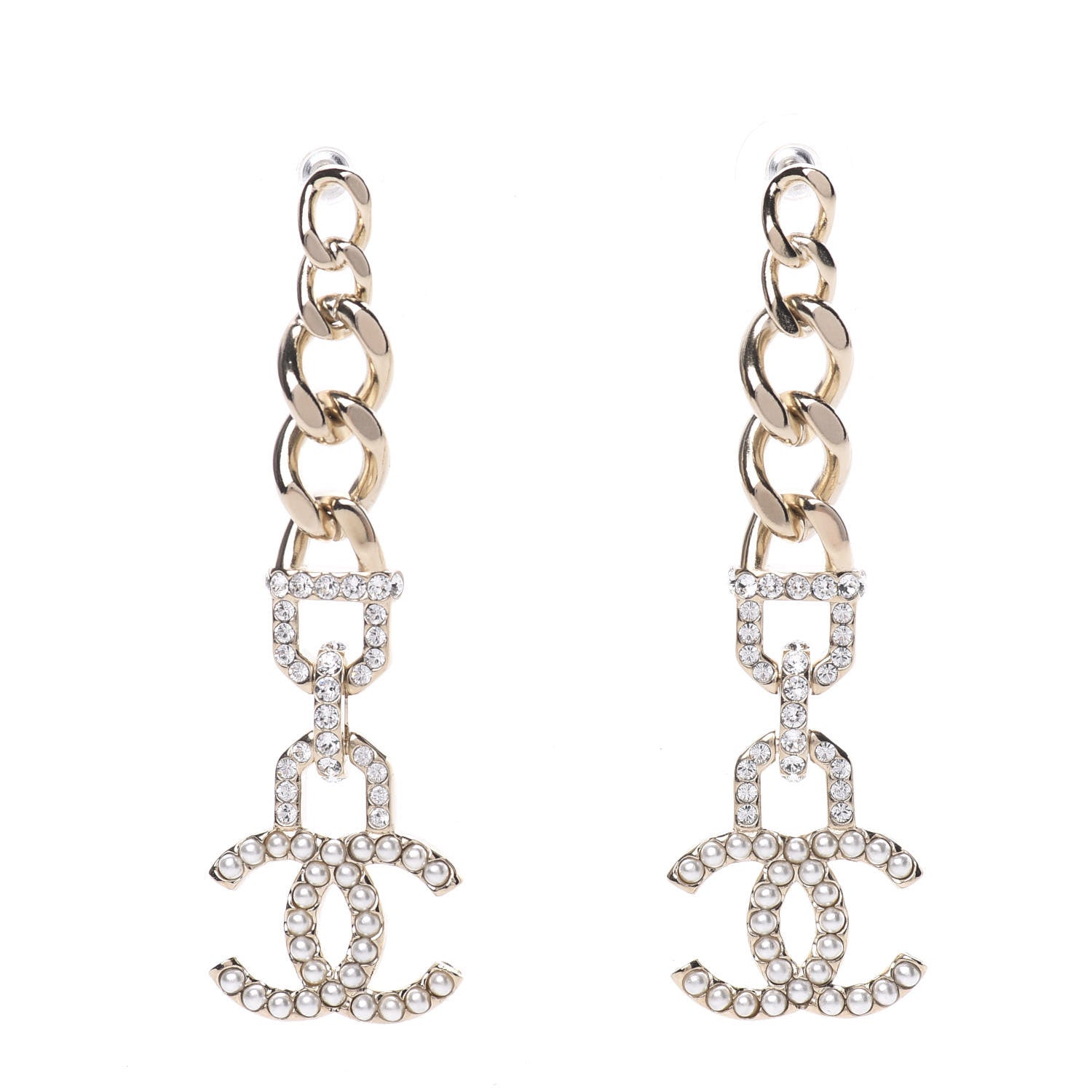 Chanel Metal Crystal CC Vendome CC Dangle Earrings Gold 1 of 5