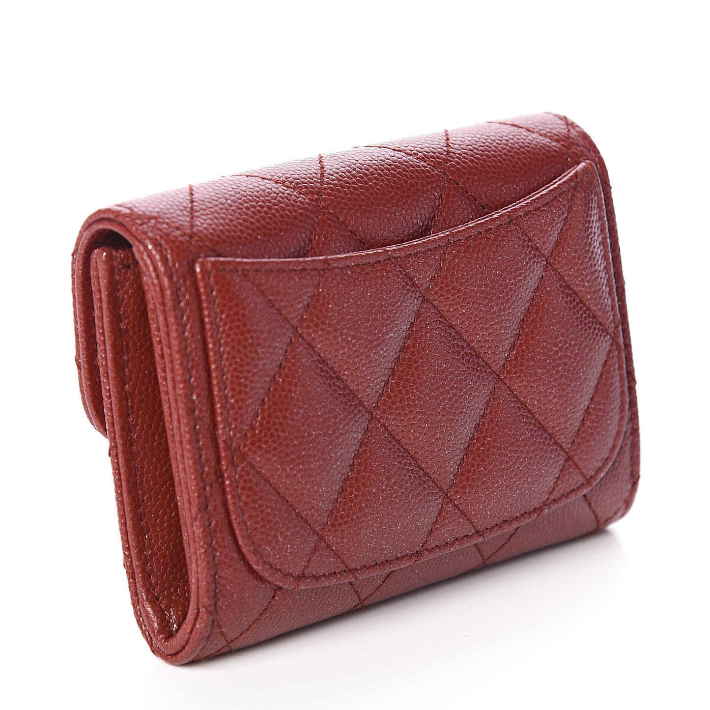 Iridescent Caviar Quilted Flap Card Holder Wallet Burgundy