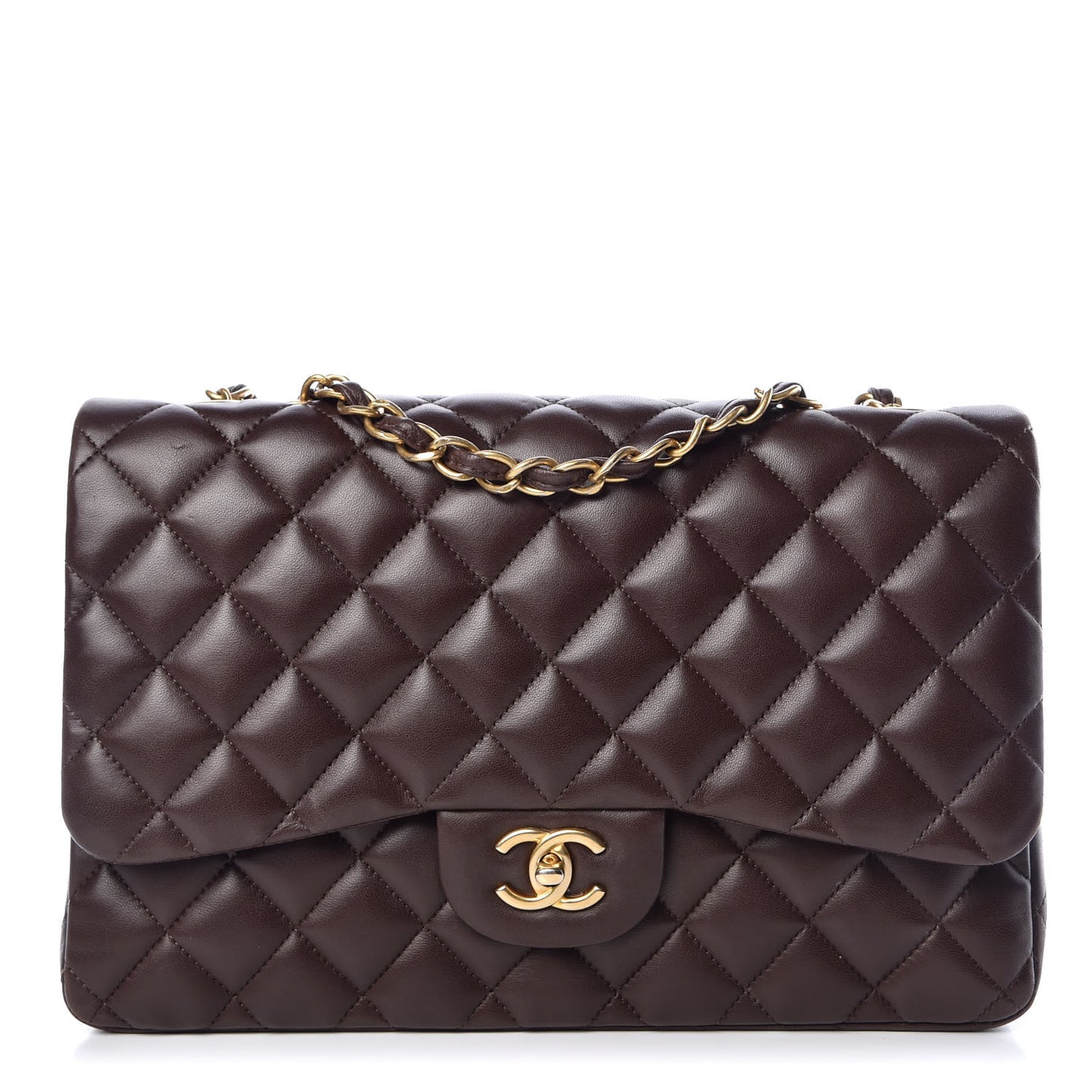 Lambskin Quilted Jumbo Single Flap Dark Brown
