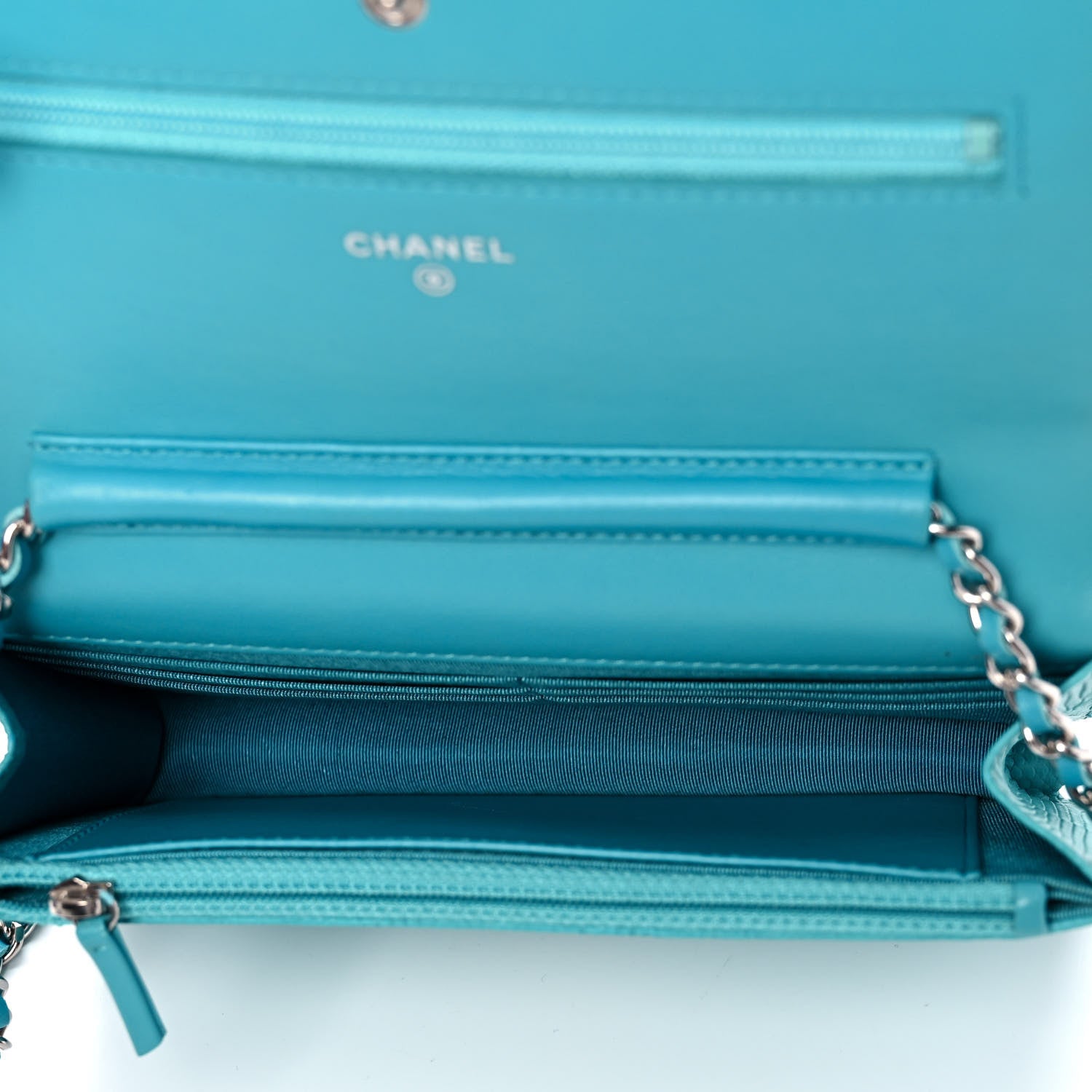 Chanel Lizard Wallet on Chain WOC Turquoise 5 of 14